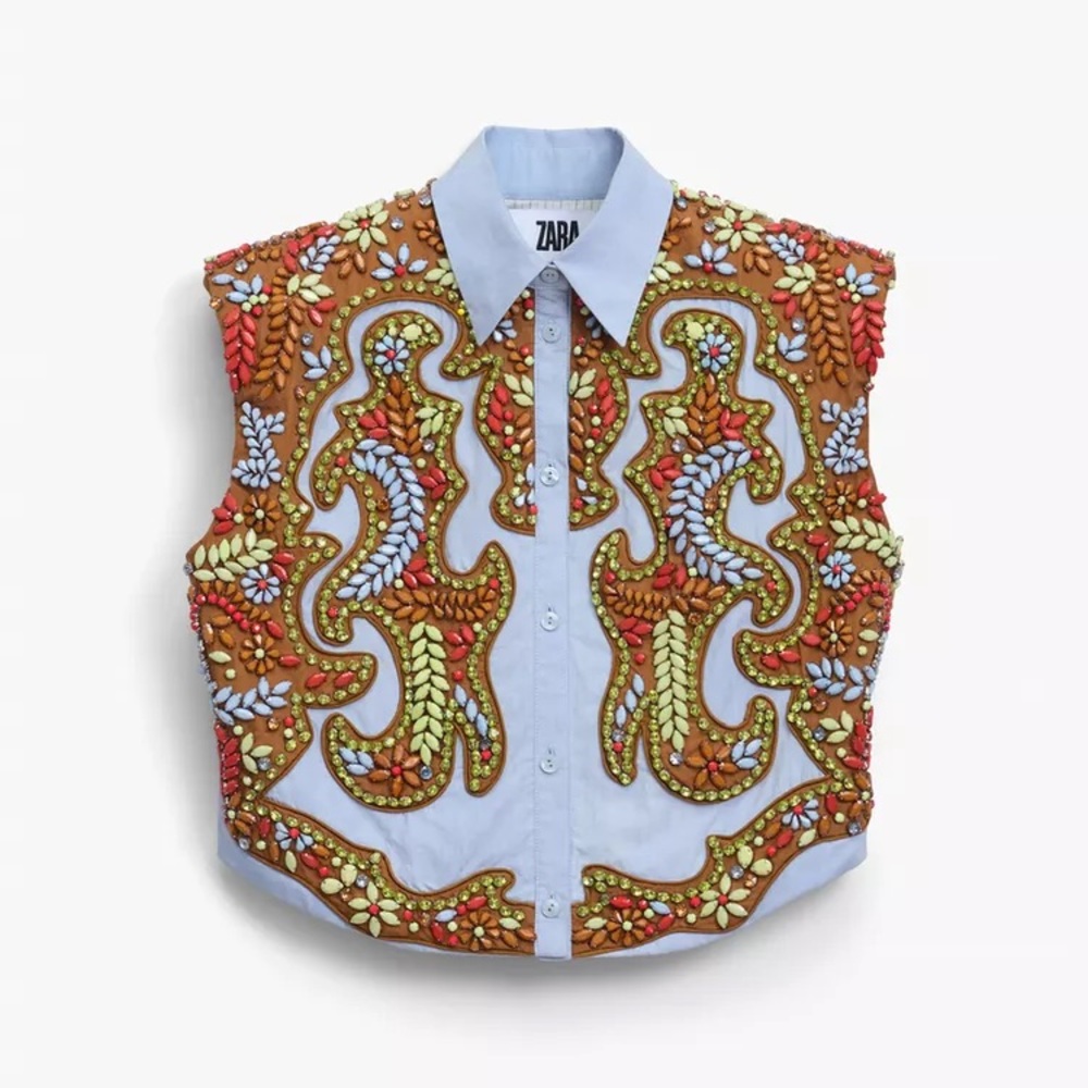 Zara icons vest shirt top bohemian festival Coachella beads hippie statement - Picture 8 of 16